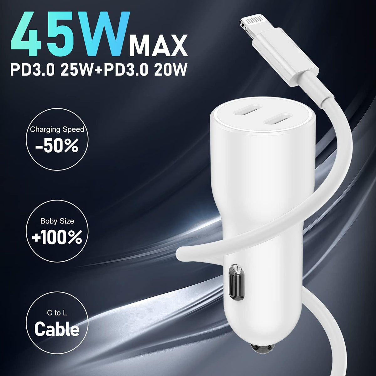 For iPhone 14/13/12 Pro Car Charger Fast Charging, [Apple MFi Certified] USB Type C Car Charger Fast Charge, 45W Dual