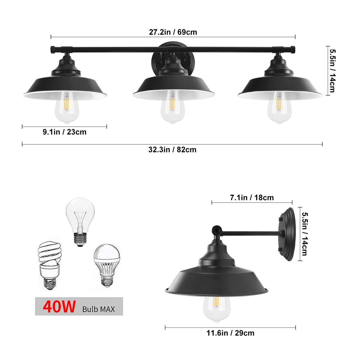 GoYeel Bathroom Vanity Light Fixtures Over Mirror 32.3"-Matte Black Wall Sconce Lighting 3 Lights Rustic Farmhouse Vanity Light Industrial Indoor Wall