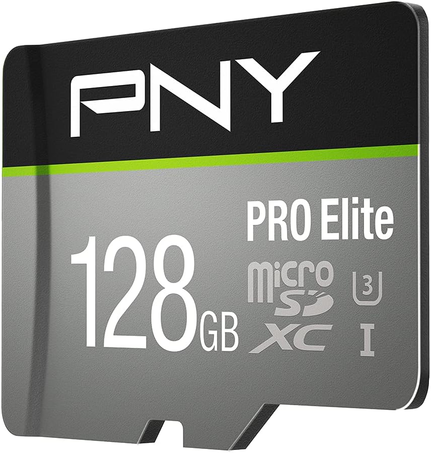 128GB PRO Elite Class 10 U3 V30 microSDXC Flash Memory Card - PNY, 100MB/s, 4K UHD