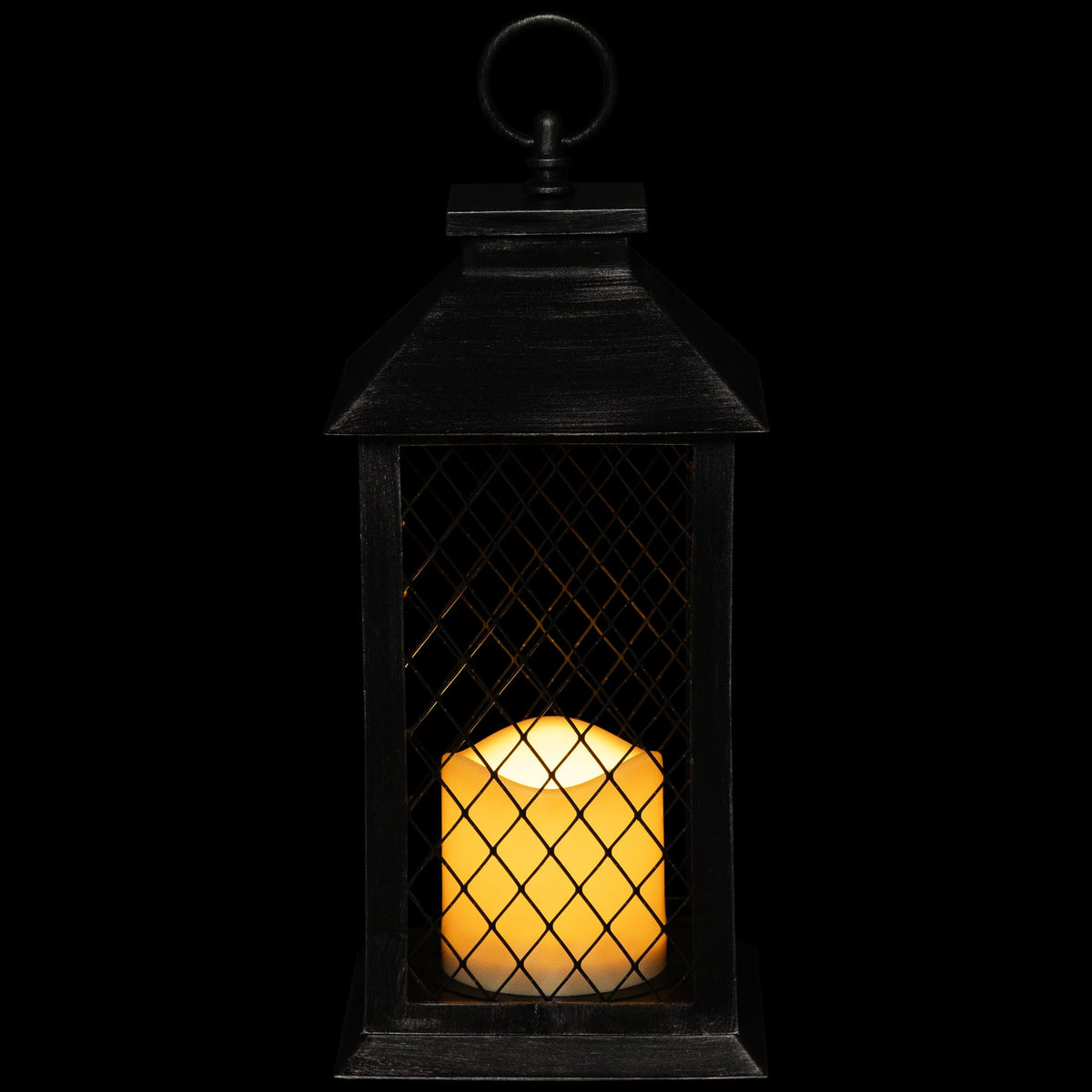 Northlight Flameless LED Brushed Mesh Candle Lantern - 11" - Black