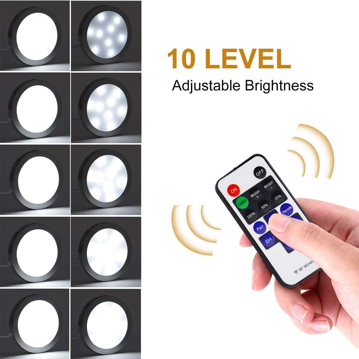 AIBOO Linkable Under Cabinet LED Lighting 12V Dimmable Puck Lights Hardwired with Wireless RF Remote Control for Kitchen Mood Lighting(8 Lights