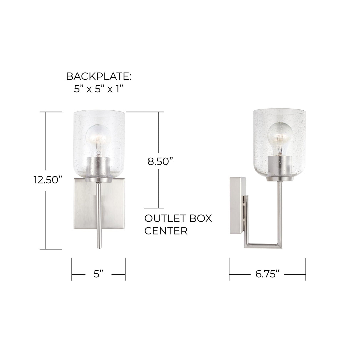 HomePlace by Capital Lighting 639311MB-500 Carter Modern Clear Seeded Glass Wall Sconce, 1-Light 100 Watt, 13" H x 5" W, Matte Black