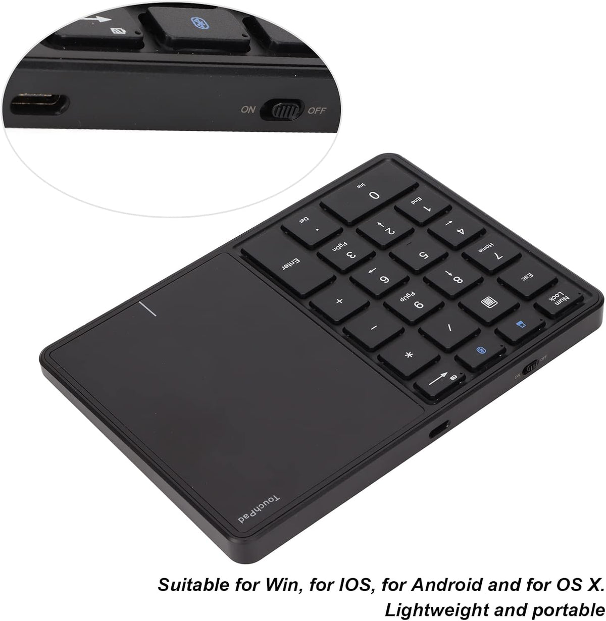 Yosoo Numeric Keypad Touchpad 2 in 1 Wireless Slim Number Pad, 22 Keys Bluetooth 4.2, Portable Financial Accounting