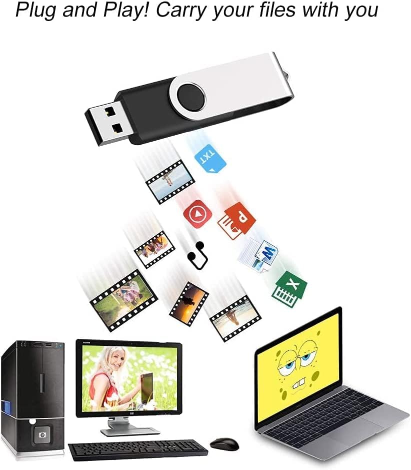 JUANWE 16GB USB Flash Drives 10 Pack, Bulk Thumb Drives USB 2.0 Foldable 360°Swivel USB Storage Flash Drive Memory Sticks, Jump Drive Mutipack Pen Drive Zip Drive Flashdrive for PC/Tablet, Black