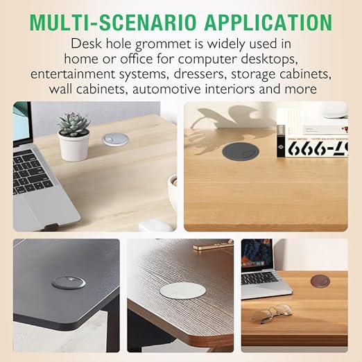 EASYEAH 2 Pcs Desk Grommet 2-3/8" / 60 mm, Desk Cord Hole Cover, Cable Grommet ABS Plastic, Desk Hole Grommet for Home & Office Pc, Detachable Adjustable Cable Cord Organizer-Silvery