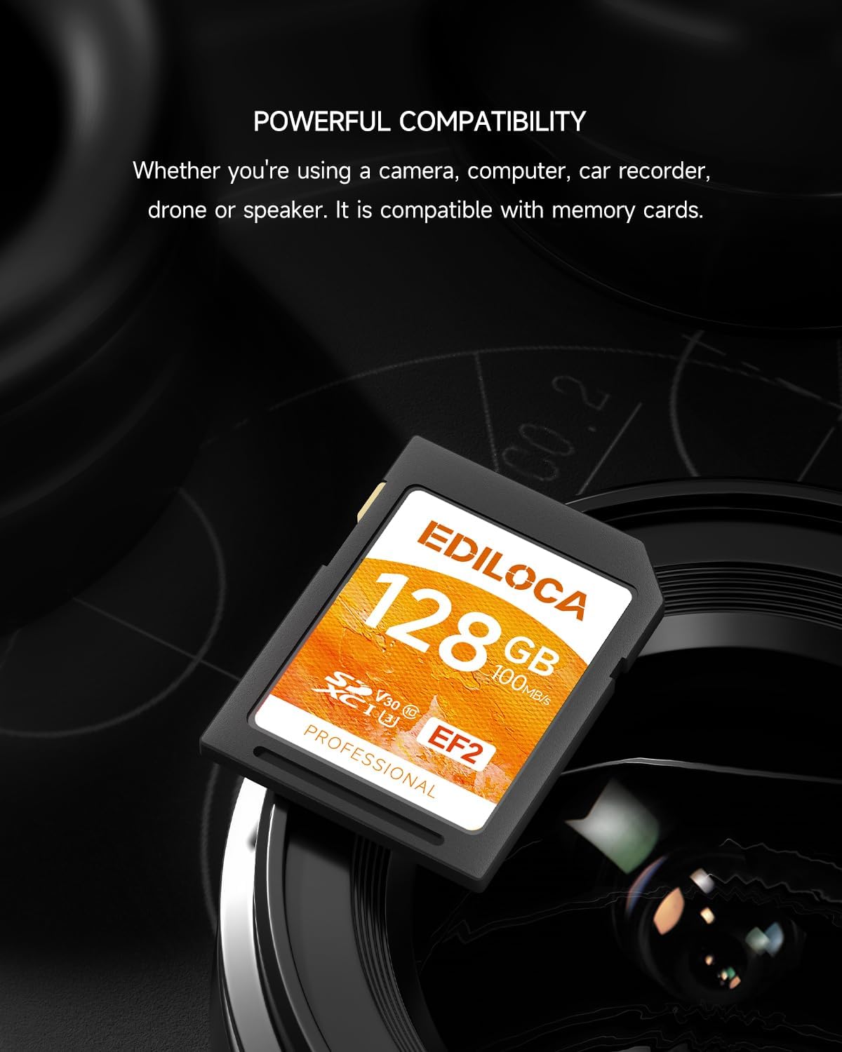 EF2_128GB UHS-I SD Card, Fast Storage with Read Speed 100MB/s, Write Speed 90MB/s, C10, U3