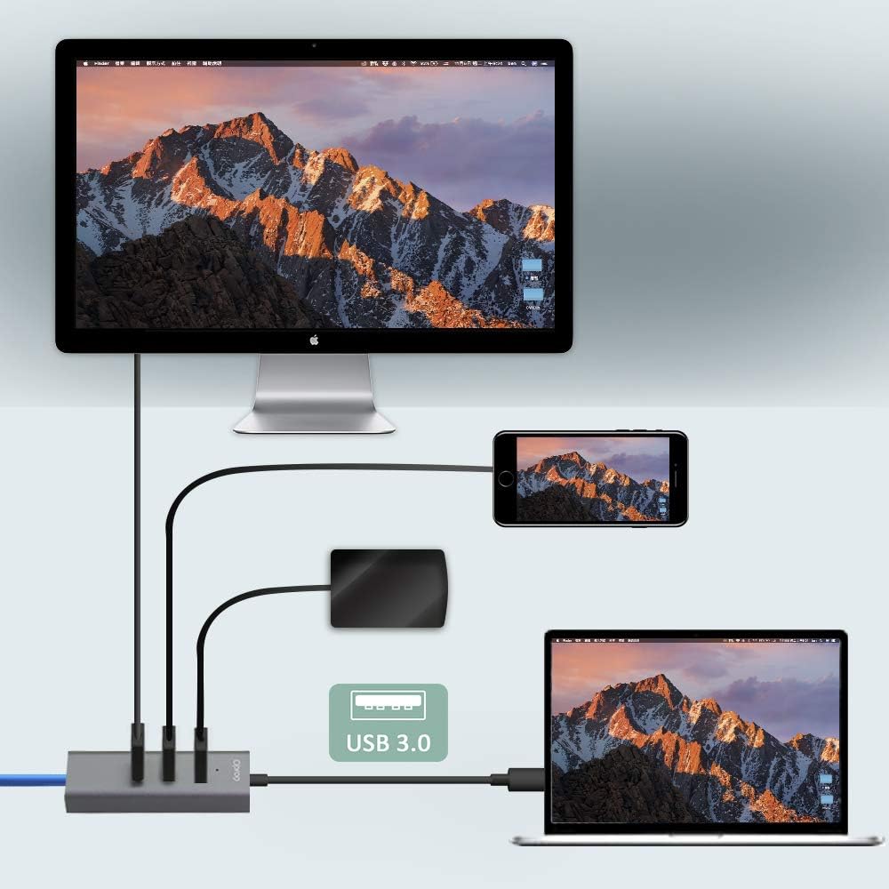 Opro9 4-in-1 USB C to Ethernet Hub, USB OTG Network Adapter, 3xUSB 3.0, Thunderbolt 3, with 10/100/1000 Mpbs RJ45 Gigabit Ethernet LAN Network, Adapter Converter for Mac/Windows/OS/Linux and More