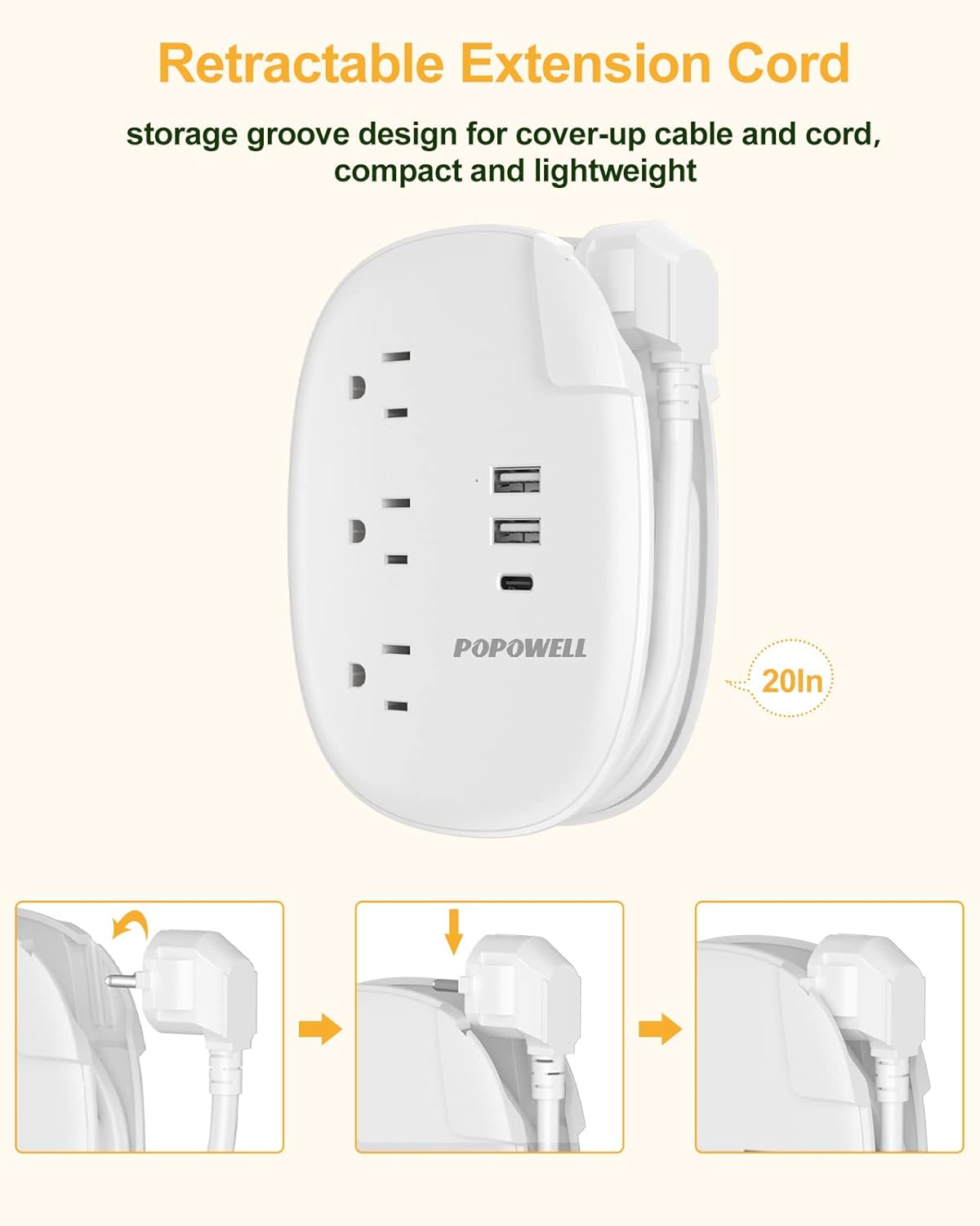 European Travel Plug Adapter with USB C, US to EU Plug Adaptor 3 USB Ports (15.5 W), Type E European Power Strip 3