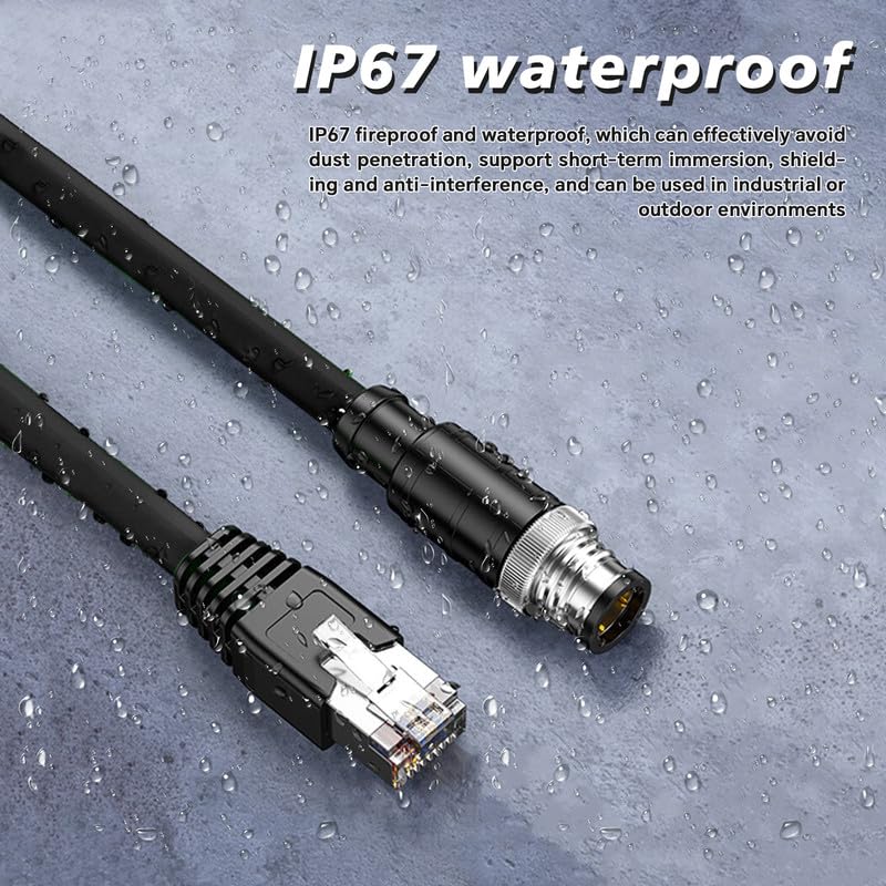 M12 to RJ45 Industrial Ethernet Cable: Automation Systems Interconnect, Cat5e SFTP 2M/6.6Ft