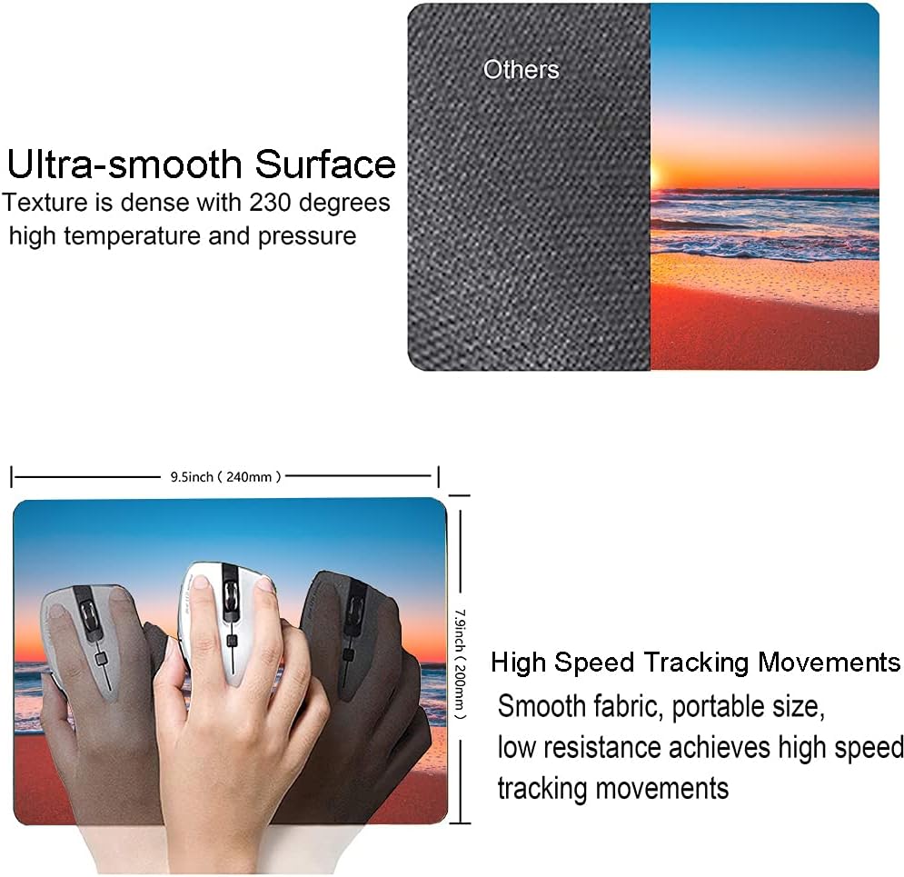 Beach Sunrise Mouse Pad, Seaside Wave Sunset Mouse Pad Custom Design, Square Waterproof Mouse Pad Non-Slip Rubber Base MousePads for Office Laptop, 9.5 inchx7.9 inchx0.12 inch Inch