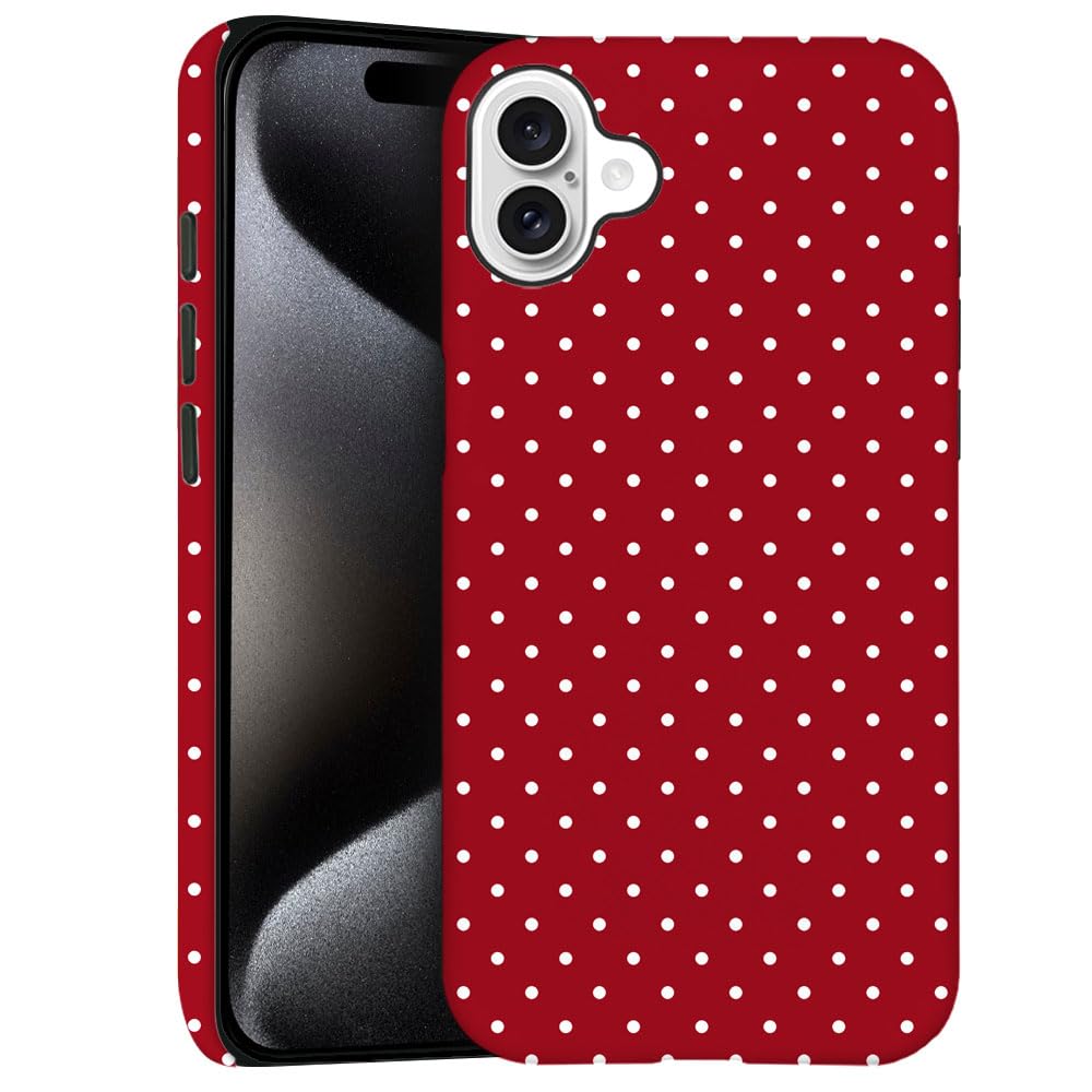 Case For Iphone 16 Plus - Slim Fit Anti-Scratch Phone Case For Girl Women - Cherry Red Polka Dot (Frosted)
