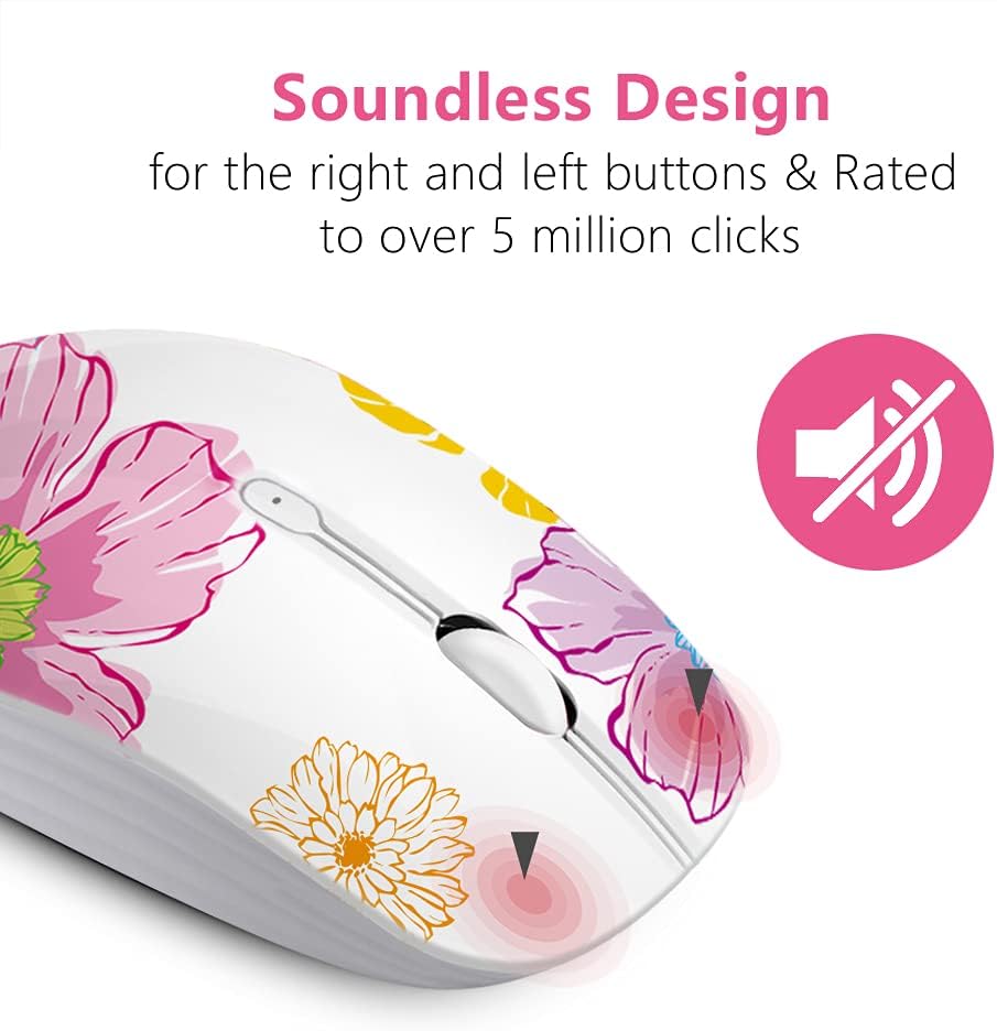 Wireless Mouse with Nano Receiver for PC, Laptop, Notebook, Less Noise, Portable Mobile Optical Mice (Flower)