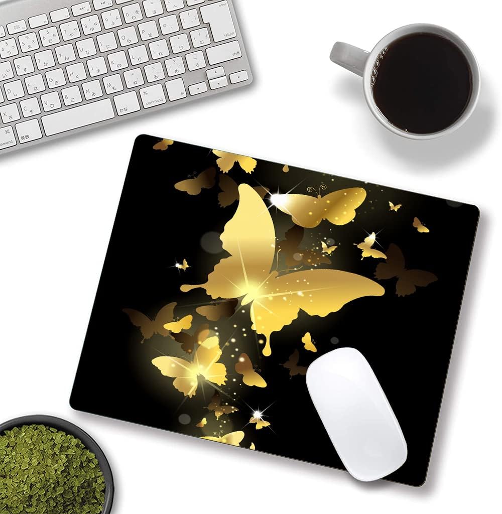 Hokafenle Mouse Pad, Gold Butterfly Mouse Pad, Cute Mouse Pads with Design, Square Mouse Mat Waterproof Non-Slip Rubber Base Mousepad for Office Laptop