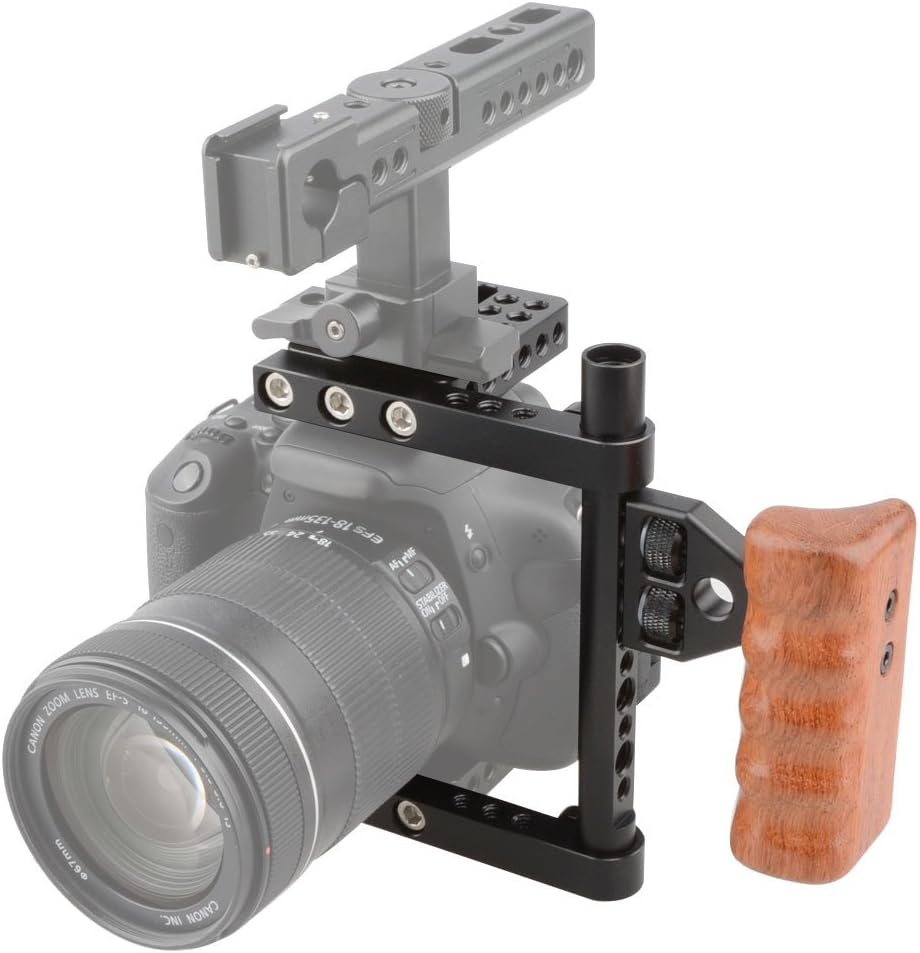 CAMVATE DSLR Video Camera Cage Stabilizer Rig with Wooden Handle Compatible for Camera Accessories - 1392