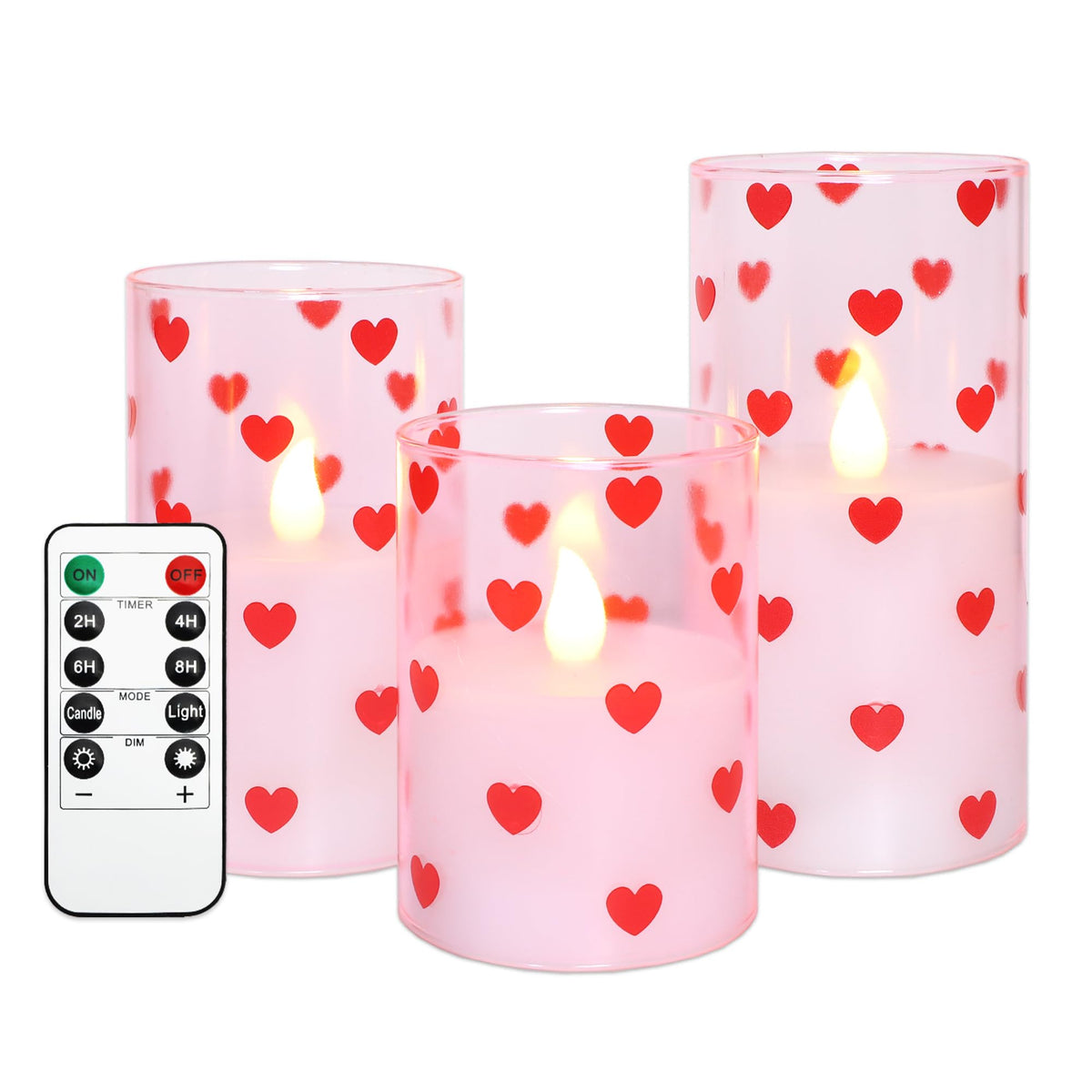 Silverstro Love Flameless Candles With Remote Timer, Glass Battery Operated Candles, Pink Spray-Painted Heart Led Candles For Ho