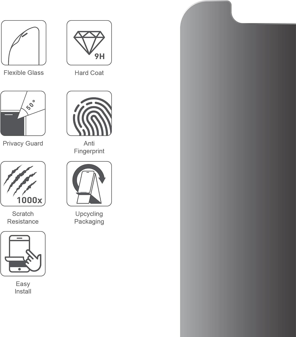 ARMOR Flexible Glass Screen Protector for iPhone 12 Mini, Privacy Guard with 9H Hardness Protection