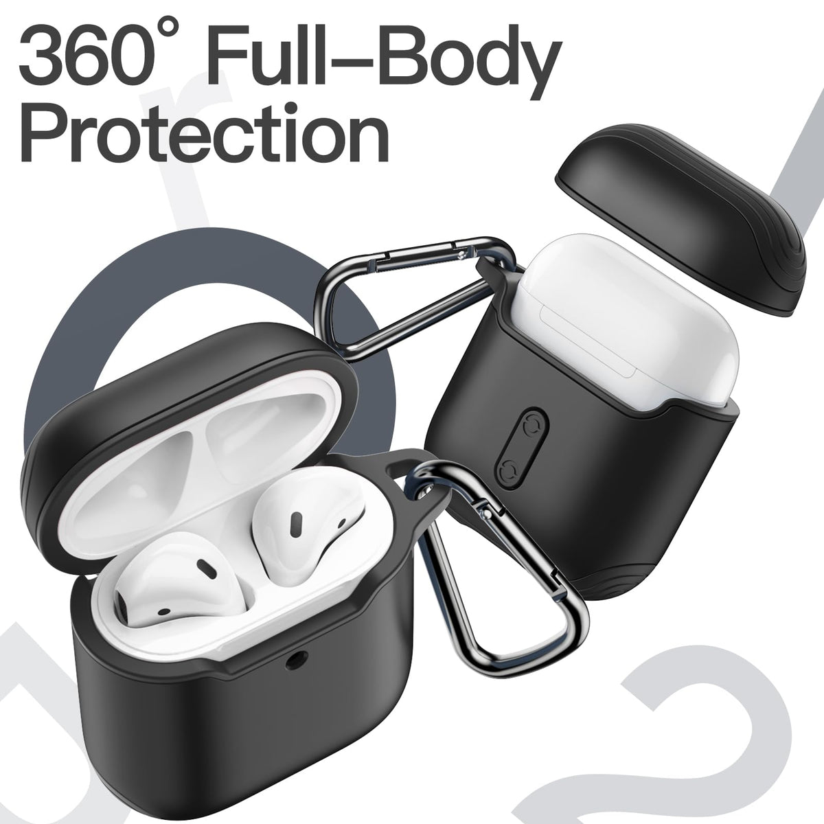 JETech Case Cover for AirPods (1st & 2nd Generation), PC and TPU, Protective Skin with Keychain (Black)
