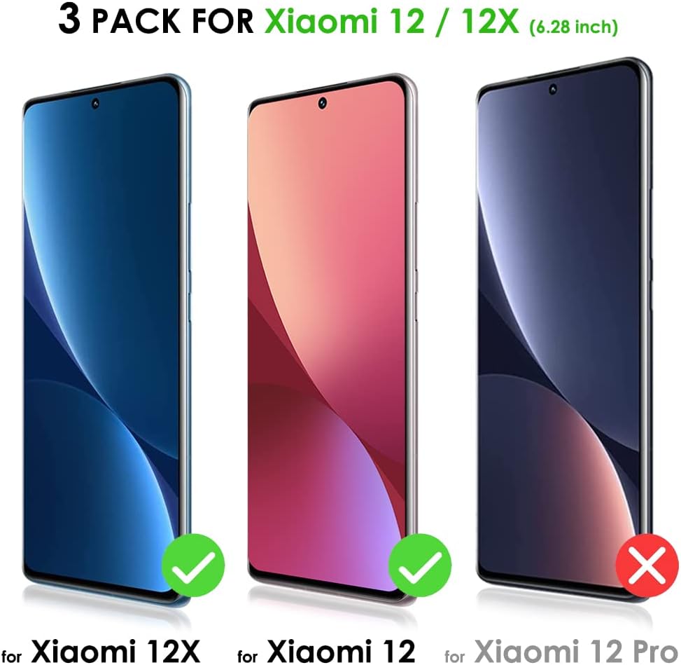 [3 Pack] Xiaomi 12 Screen Protector, Tempered Glass with UV Full Screen Adhesive, Edge to Edge Coverage for Xiaomi 12X