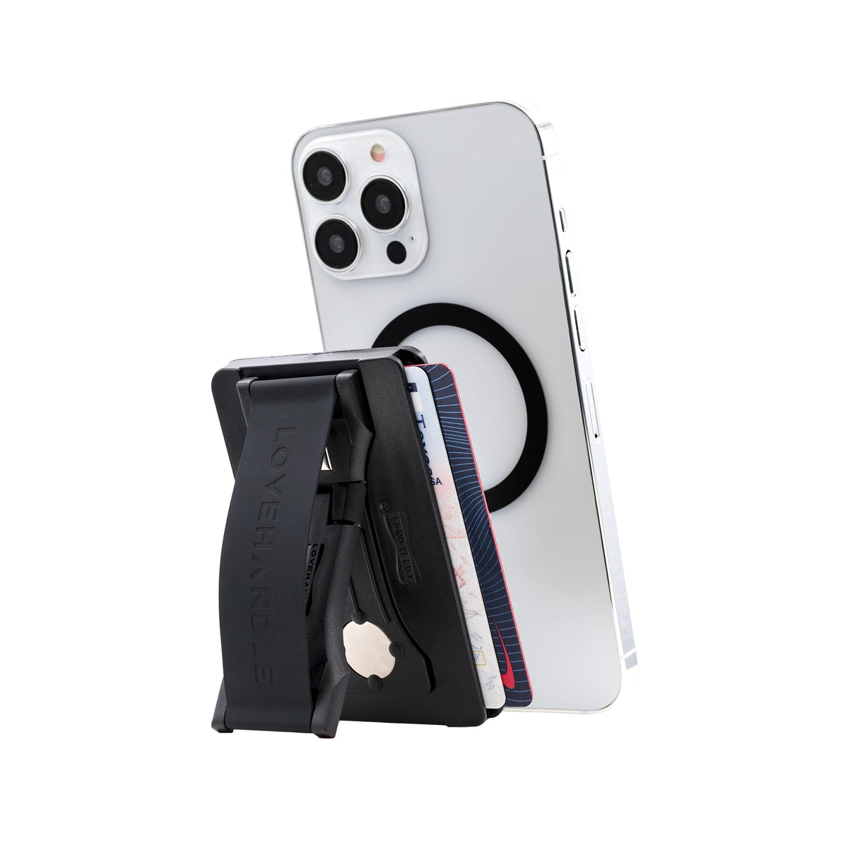 LOVEHANDLE Phone Wallet with Kickstand and Adapter Ring for MagSafe, Phone Card Holder, Wireless Charging Compatible, Wallet Compatible with MagSafe
