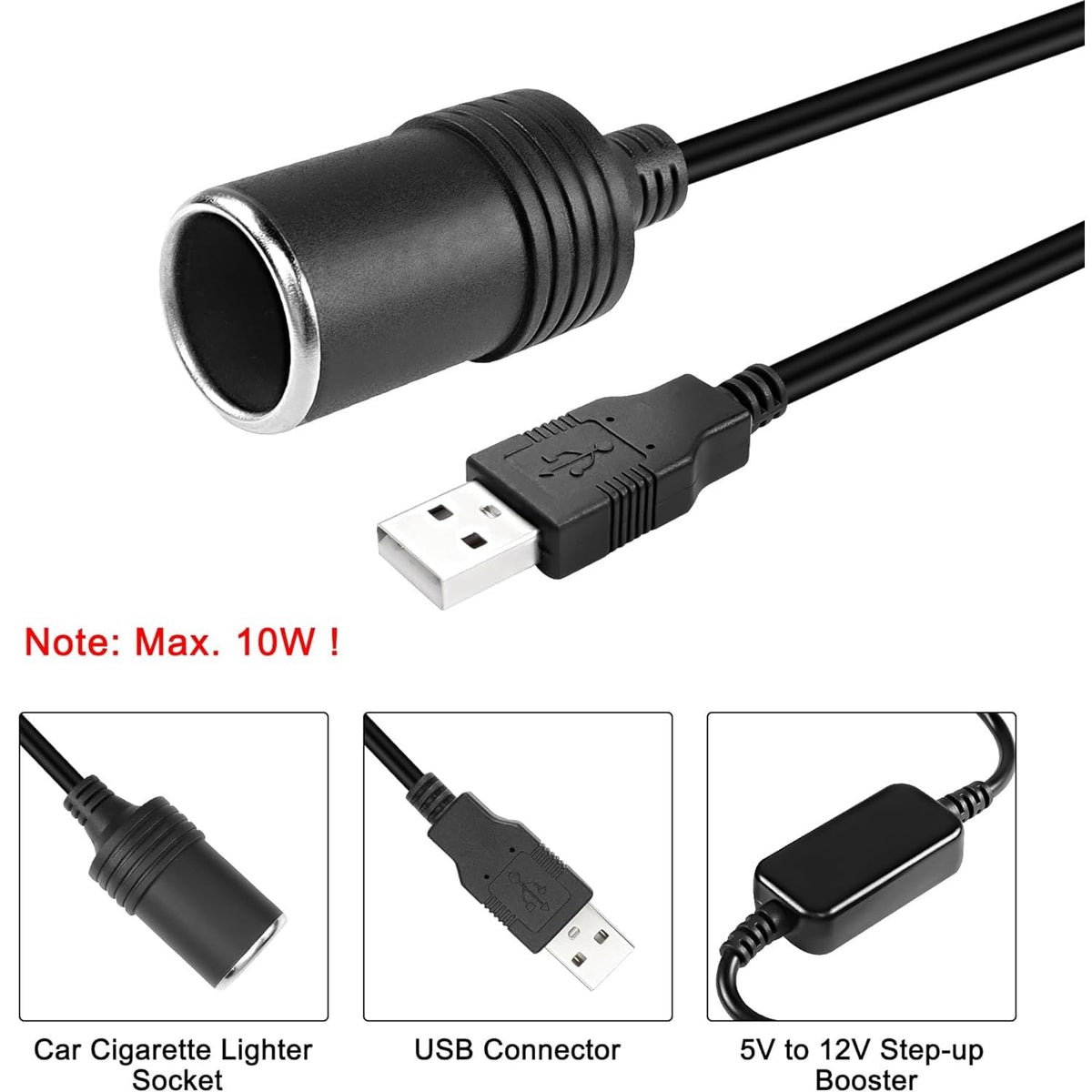 USB A Male to 12V Car Cigarette Lighter Socket Female Power Converter USB to Cigarette Lighter Converter