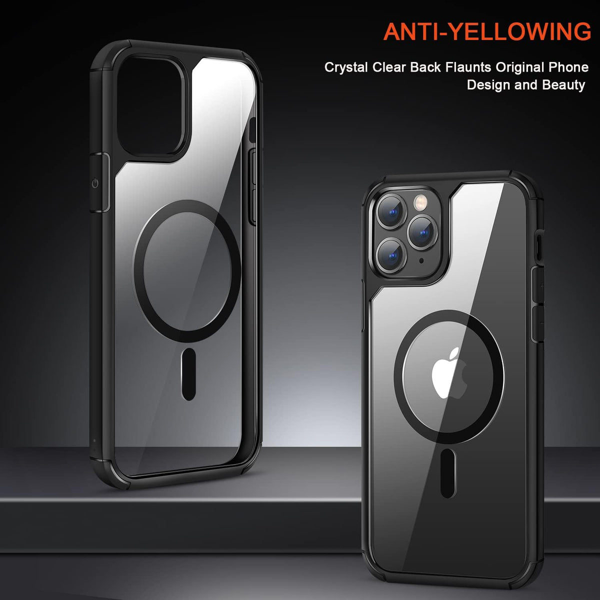 TENDLIN iPhone 11 Pro Magnetic Case - Crystal Clear Hard Back, Soft Bumper, MagSafe Compatible (Black)