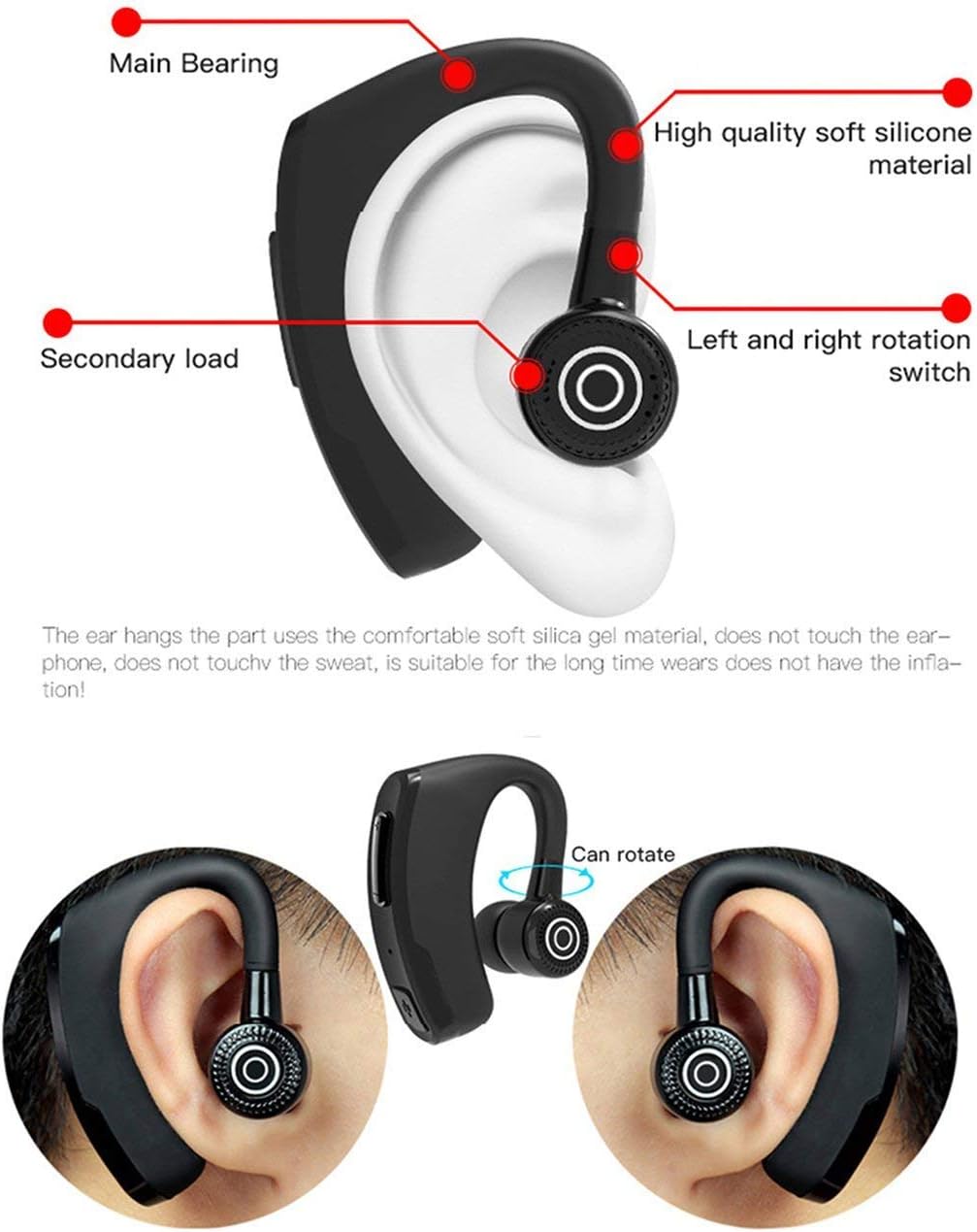 Bluetooth Headset Wireless Business Single Earpiece with 10 Hour Battery and Noise Cancelling for Trucker Driving