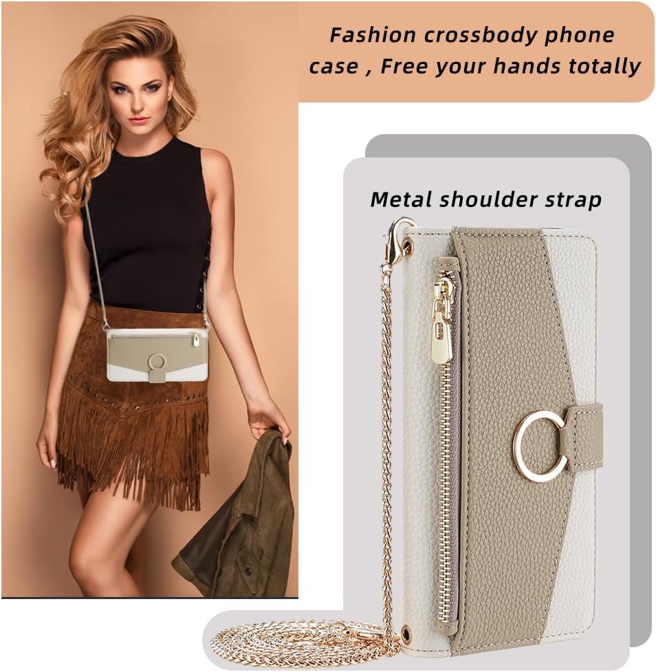 Asuwish iPhone 15 Plus Case: 6.7" Wallet Cover, Screen Protector, Mirror Flip, Card Holder, Crossbody Strap - White