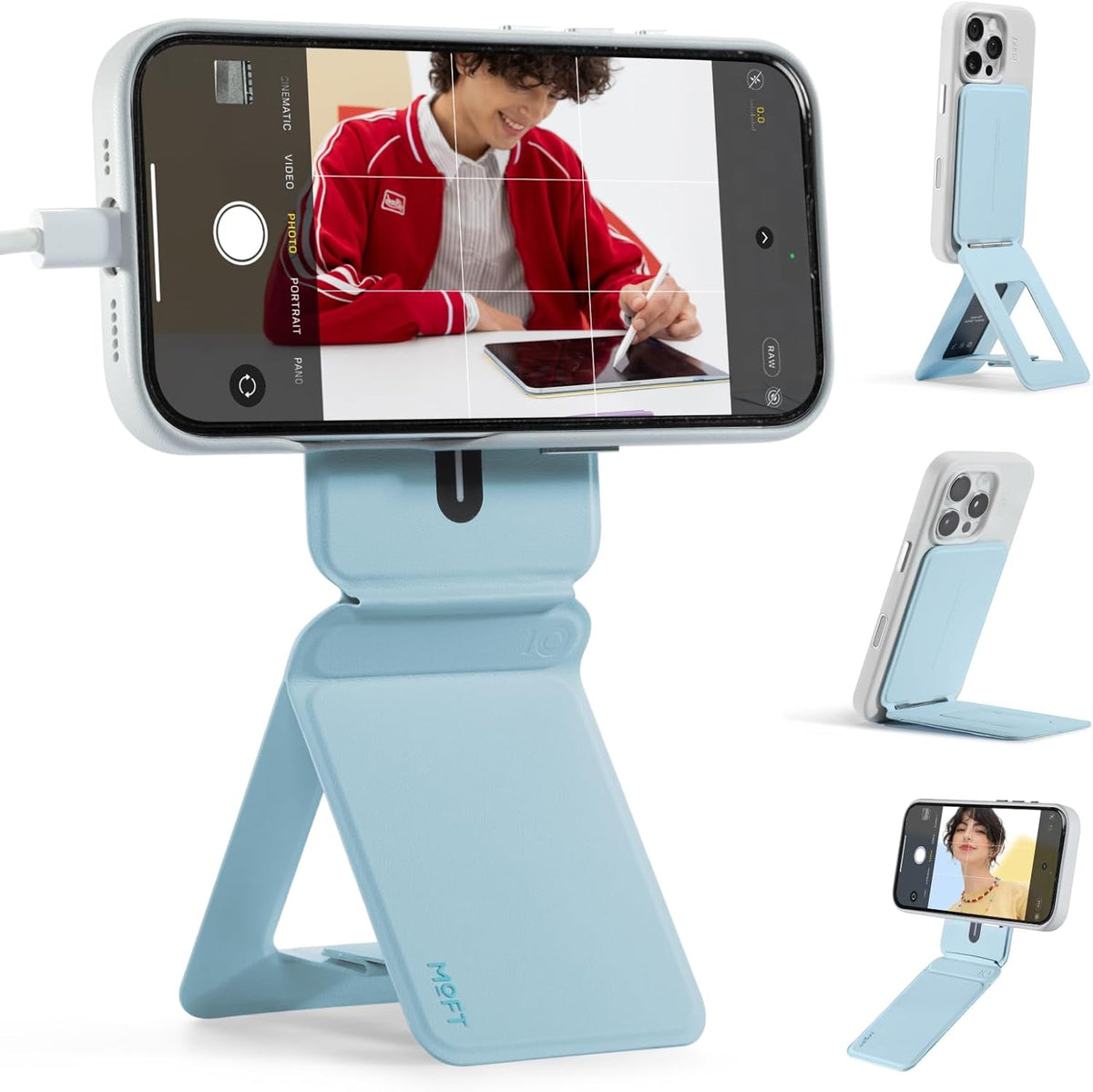 MOFT Phone Tripod Stand Selfie Stick for iPhone, Multi-Angles iPhone Stand, Lightweight & Portable Phone Holder, Strong Magnets, MOVAS Vegan Leather, Travel Essentials,Soothing Mist(Without Card Slot)