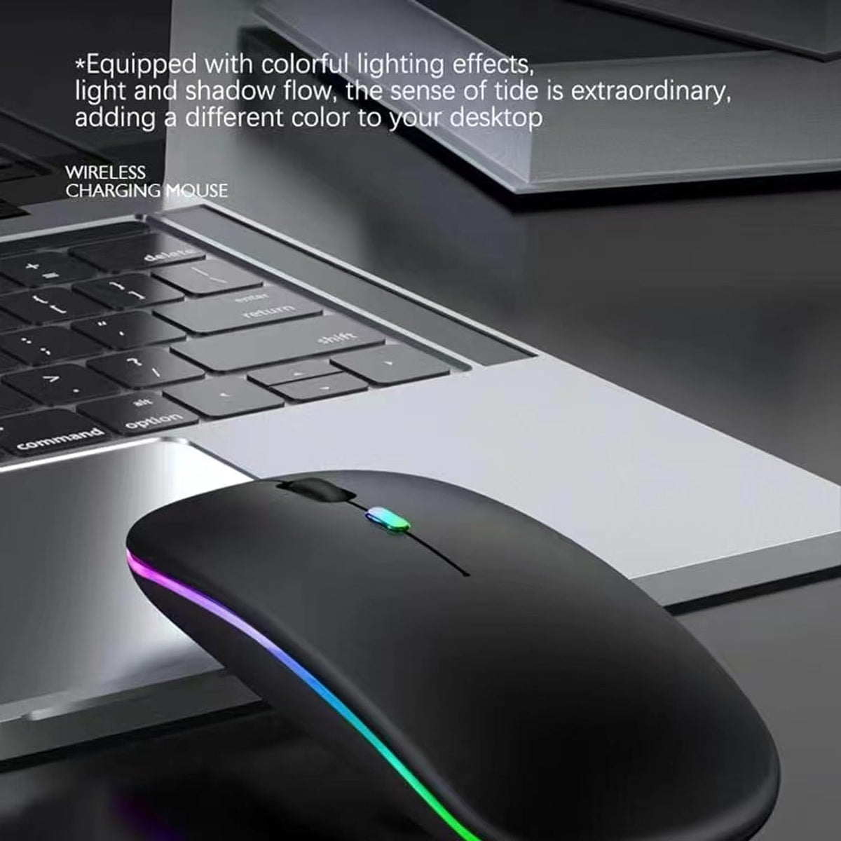 Wireless Bluetooth Mouse, LED Dual Mode Rechargeable Silent Slim Laptop Mouse, Portable (BT5.2 + USB Receiver) Black