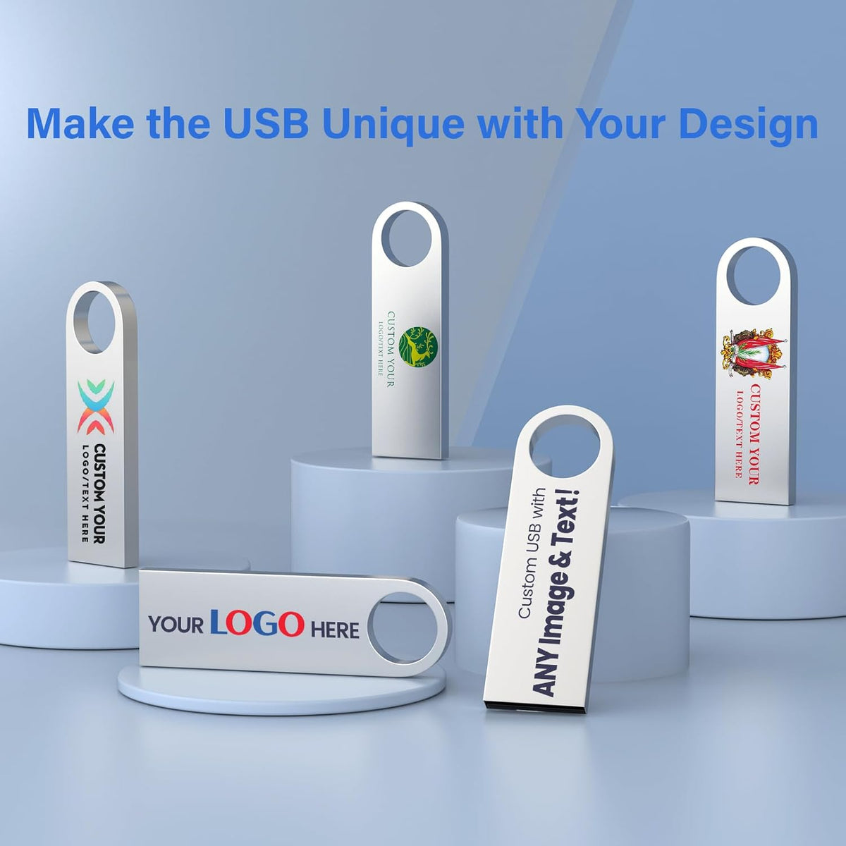 Customizable Flash Drives 512MB, Wooolken Personalized USB 2.0 Thumb Drives 10/20/50/100 Pack, Logo Pendrive Custom Memory Stick USB Engraved Logo (Metal)