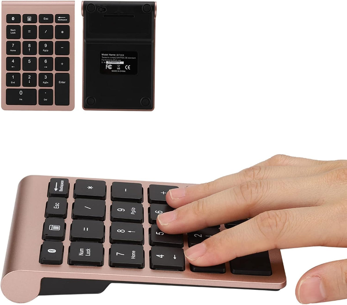 22 Keys Numeric Keypad, Portable Wireless Mini Keyboard Compatible with Bluetooth 5.0 for Laptop/Desktop (Rose Gold)