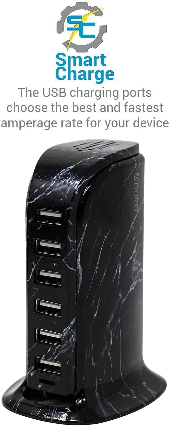 Aduro 40W 6-Port USB Desktop Charging Station Hub Wall Charger for iPhone, iPad, Tablets with Smart Flow