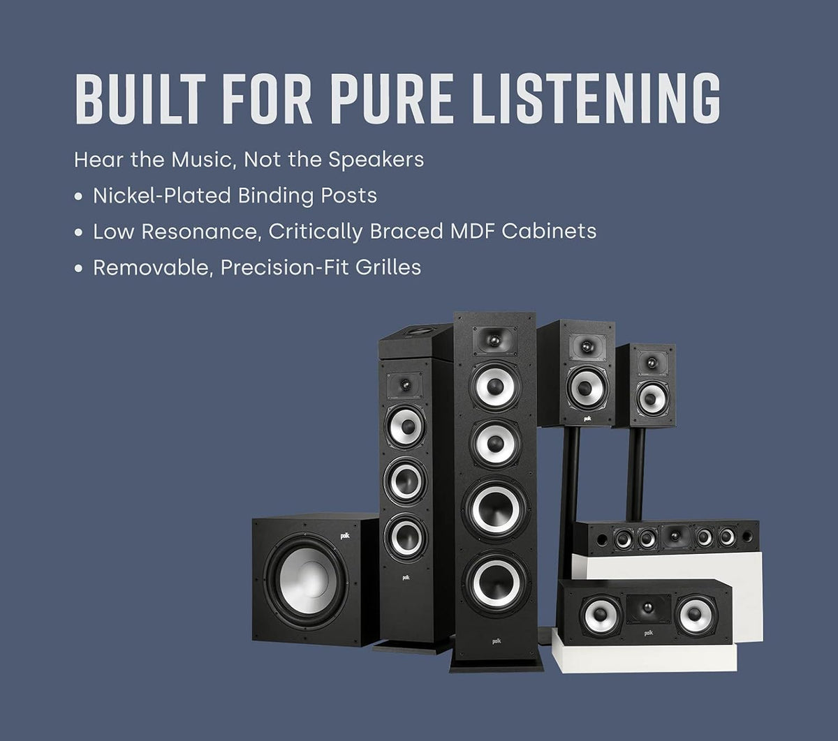 Polk Monitor XT30 Compact Center Channel Speaker - Hi-Res Audio Certified, Dolby Atmos & DTS:X Compatible, 1" Terylene Tweeter & Dual 5.25" Dynamically Balanced Woofer, Midnight Black