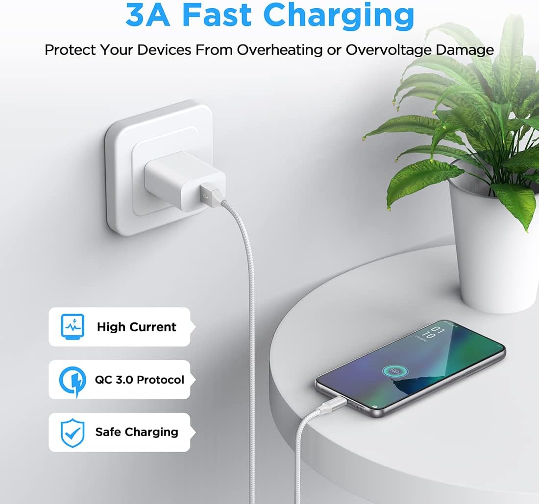 etguuds 4ft USB A to USB C Cable 3A Fast Charging, 2-Pack USB A to USB Type C Charger Cord for iPhone 16 15 Pro/Pro Max/Plus, for Samsung Galaxy S24 S23 S22 S21 S20 S10 A55 A54 Flip Note, Moto, White