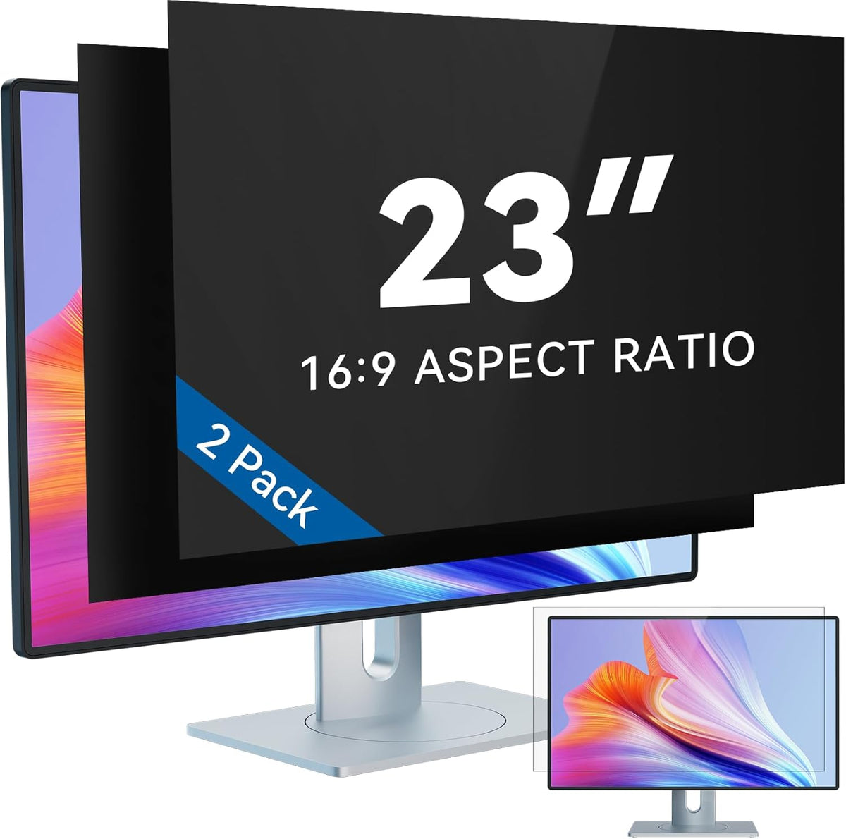 IPROKKO [2-Pack] 23 Inch Computer Privacy Screen Filter for 16:9 Widescreen Monitor, Removable 23in Anti Blue Light Glare Privacy Shield, Anti Spy Security Protector for Hp Dell Asus Acer Samsung
