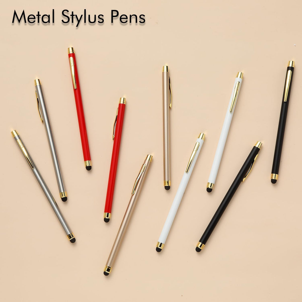 ChaoQ Stylus for Touch Screens, Capacitive Stylus Pen (10 Pcs) - Black, White, Silver, Gold, Red with 12 Tips