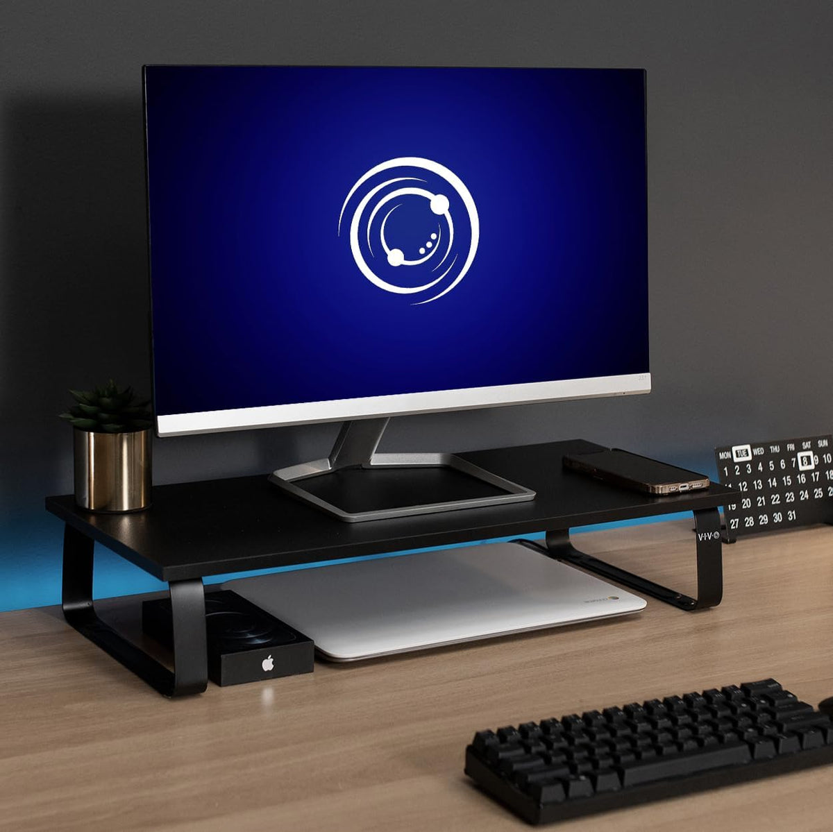VIVO Monitor and Laptop Stand, 24 inch Desktop Riser, Black, STAND-V000D