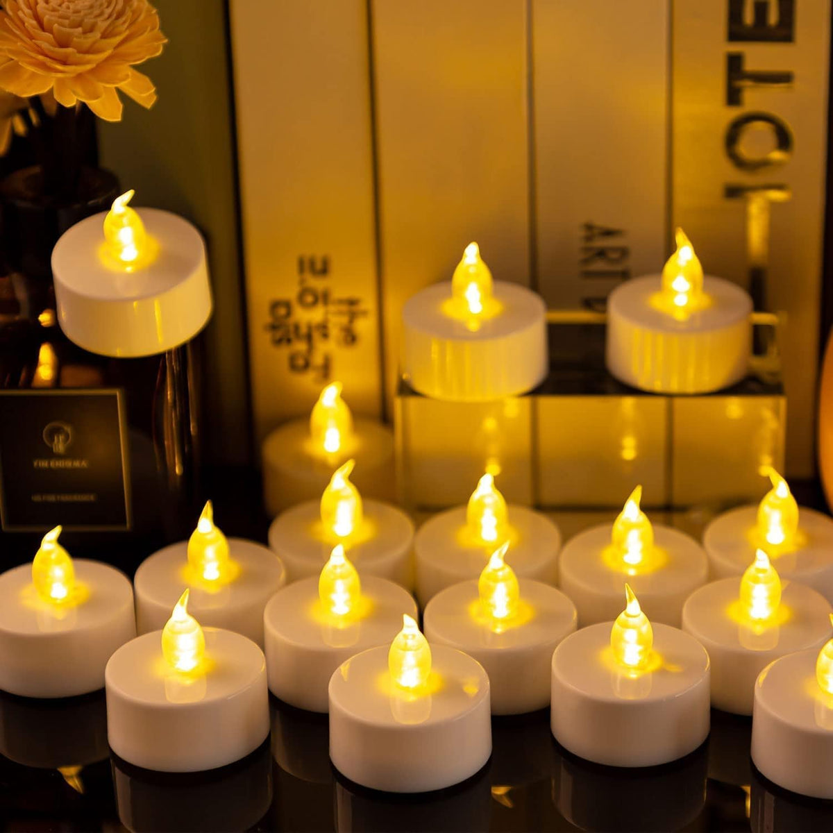 PUNPUBA 12Pack Flameless LED Tea Lights,Battery Operated,Warm Yellow