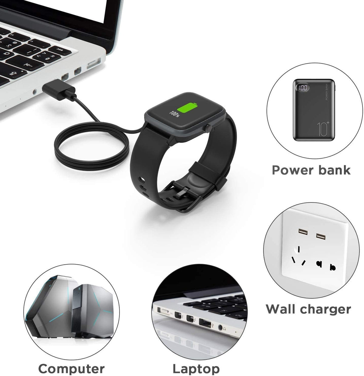 Compatible TOZO S2 Charger, Magnetic USB Charging Cable Replacement for TOZO S2 1.69 Smartwatch (White)