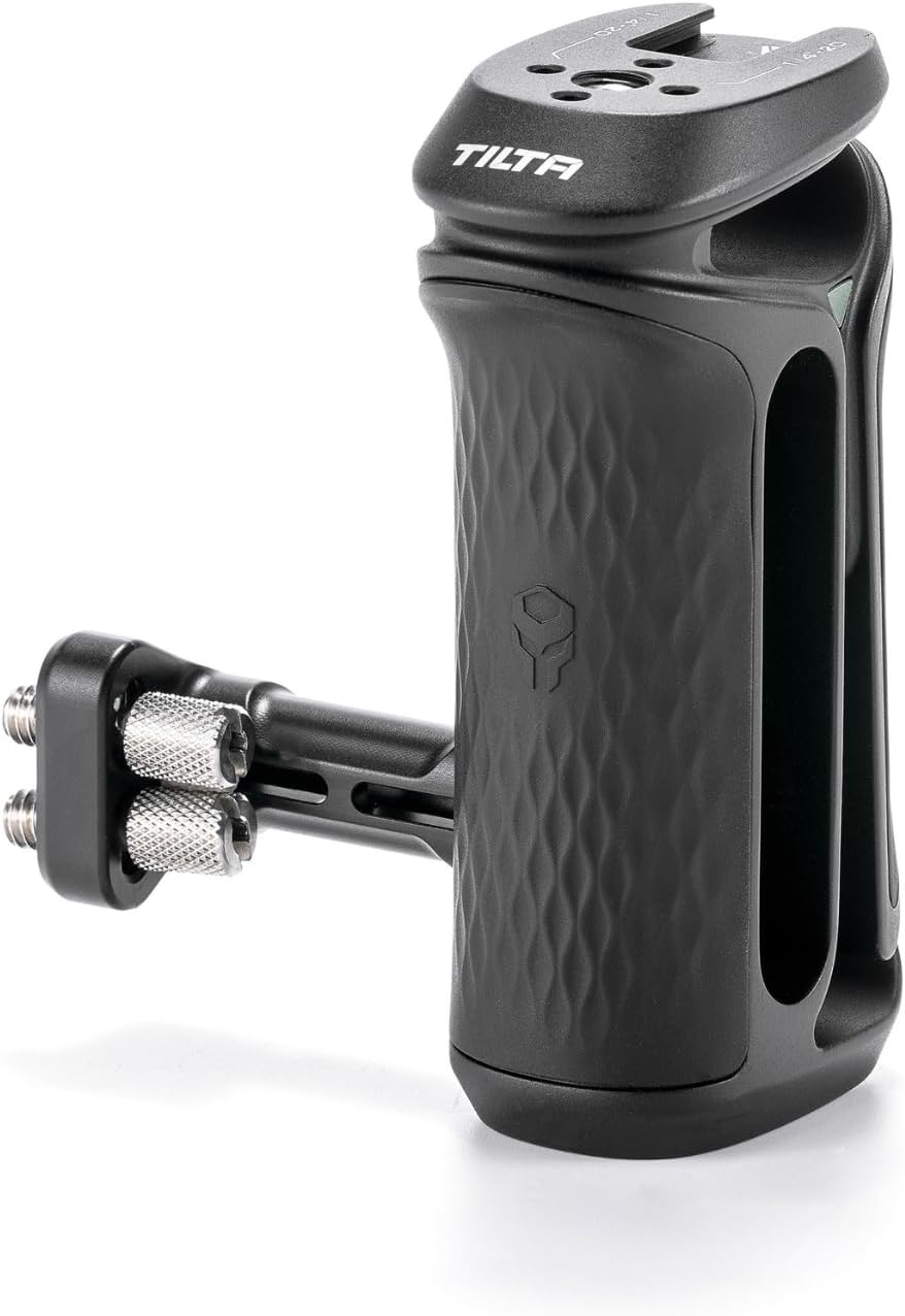 Tilta Xeno Side Handle for Filmmakers & Cameras - Black | Secure Connection & Helps Prevent Rotation | Adjustable Height | Textured Silicone Grip | Convenient Assembly (Dual 1/4″-20)
