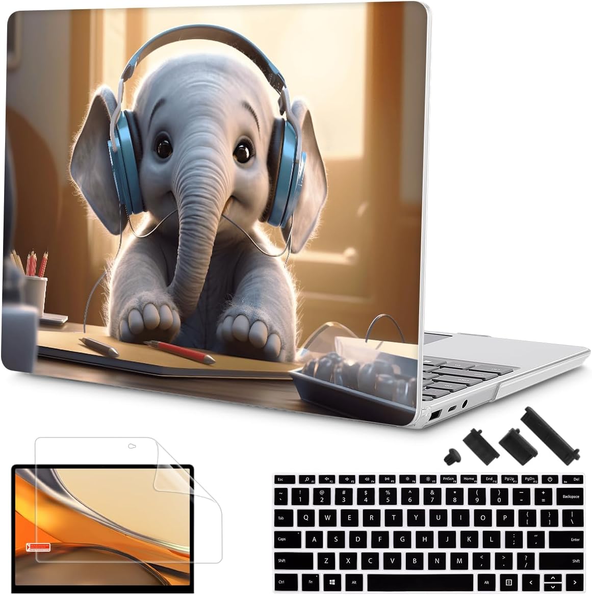 Tuiklol Case for 15 Inch Microsoft Surface Laptop 5/4/3 2022-2020, Model 1979/1953/1872/1873 Hard Shell Cover, Keyboard Cover+Screen Protector+Dust Plugs, Elephant