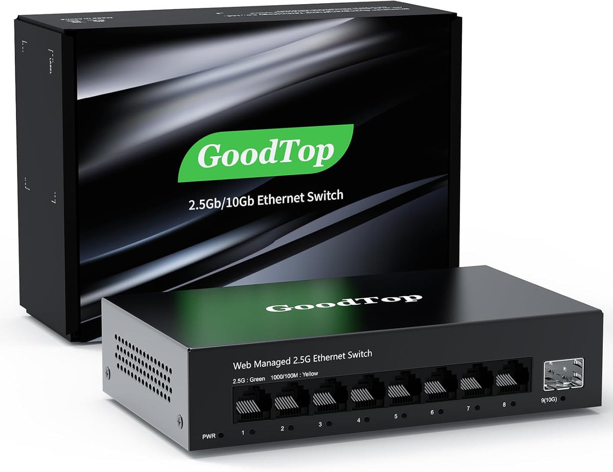 8 Port 2.5G Managed Ethernet Switch with 10G SFP, 8 x 2.5G Base-T Ports, Support LACP/VLAN/QOS/DHCP Client, Metal Web Managed Fanless Network Switch