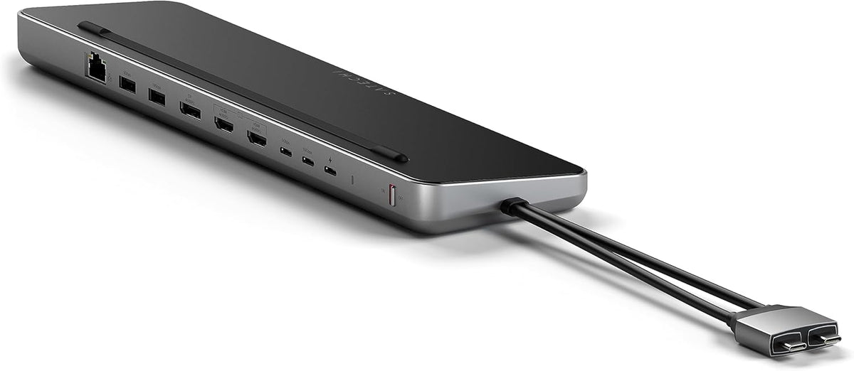 Satechi Dual USB C Docking Station and Stand with Dual 4K HDMI, Display Port, 75W USB-C PD Charging, 2 USBC Data, 2 USB-A, Ethernet, SATA and NVMe SSD Enclosure, for MacBook and Windows
