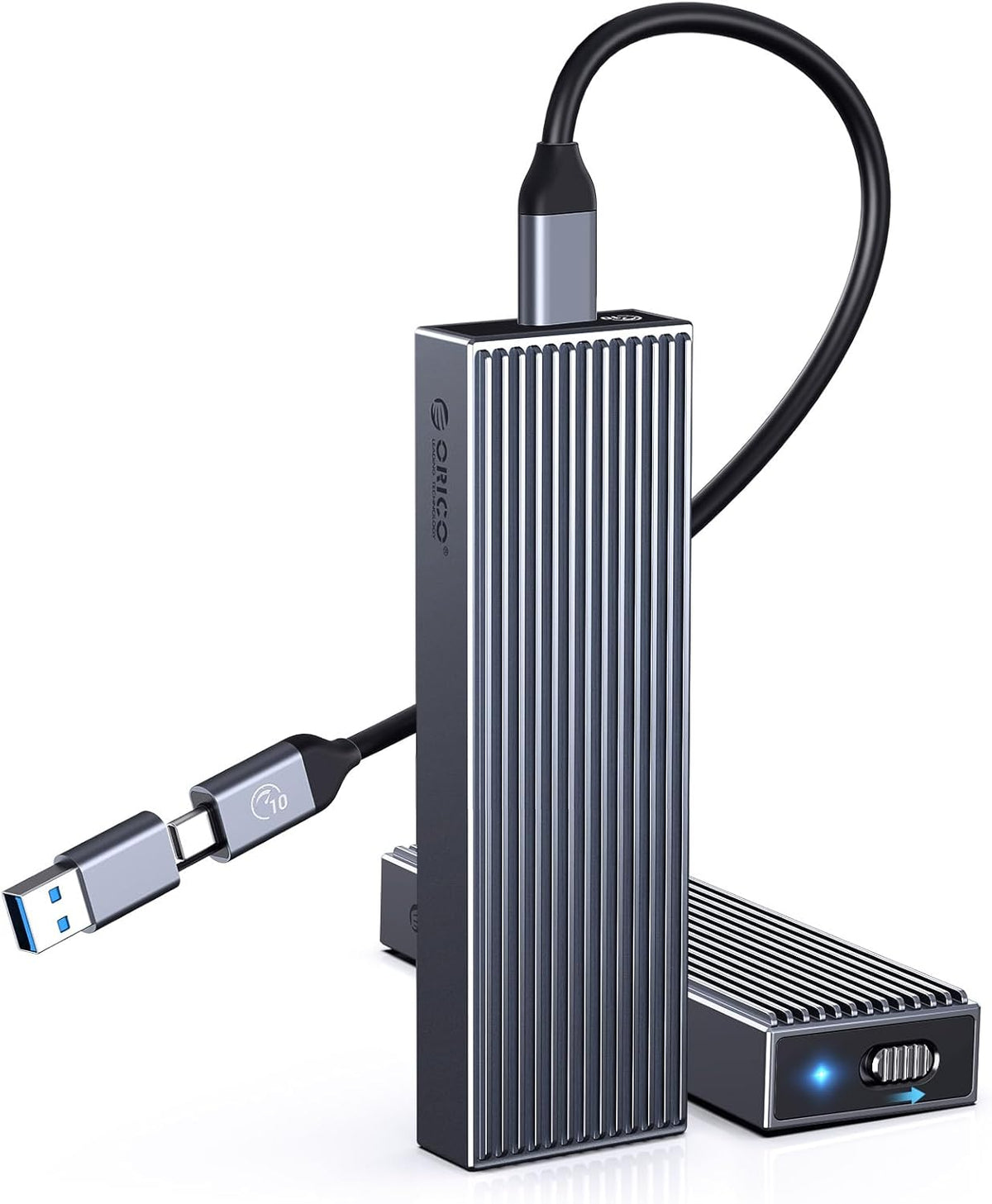 ORICO M.2 NVMe SSD Enclosure Aluminum Tool-Free Adapter, 10Gbps USB3.2 USB-C M2 Reader for M.2 PCIe NVMe M-Key 2230/2242/2260/2280 SSD, Thunderbolt 3 Compatible, External Case Support UASP Trim-BM2G2