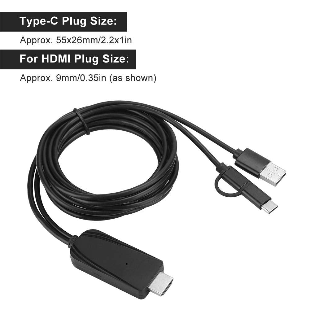 Micro USB/Type-C Adapter HDMI Cable, 1080P Bluetooth Same Screen Cable for Android Mobile Phone to HDMI TV, Monitor