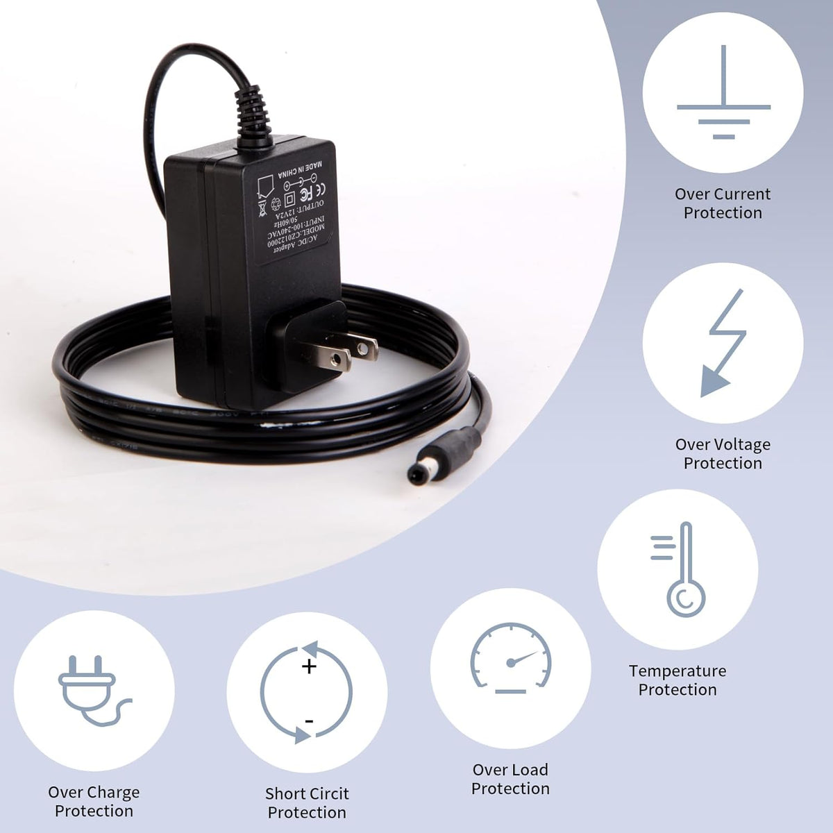 12V 2A Power Adapter Charger AC, 12V Regulated Power Supply with 10 Interchangeable DC Plugs for Electronics