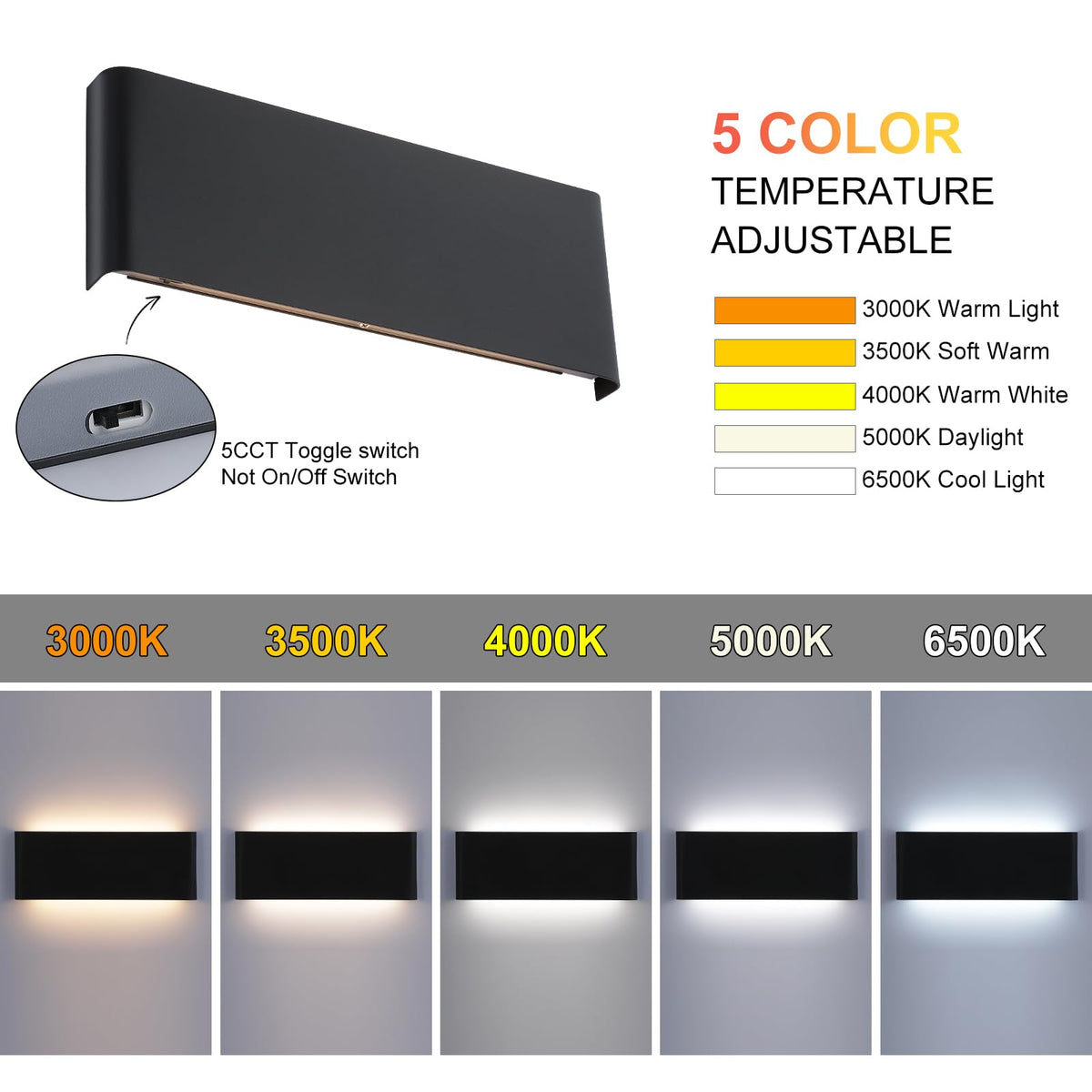 Mille Lucciole 11"Modern LED vanity light,15W Dimmable 5 CCT (3000K-6500K) Adjustable Wall Lamp,Up and Down Wall Lighting,Indoor Wall Sconce