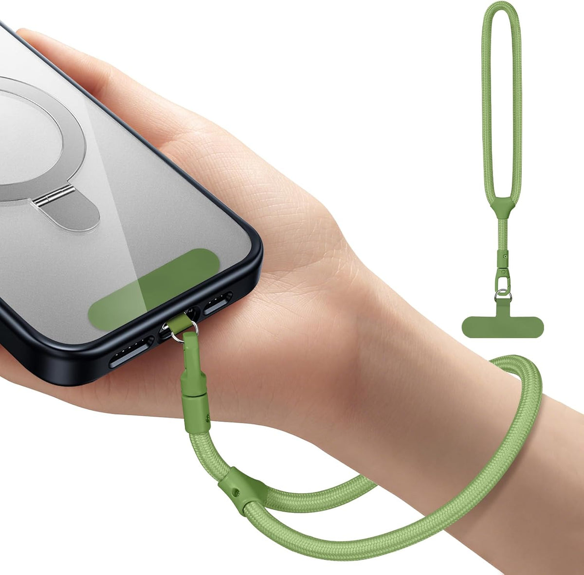 Phone Wrist Strap, Universal Adjustable Hand Wrist Strap Lanyard for iPhone 16 and Most Smartphones, Multifunctional Patch Lanyard with Phone Tether Tab for Women and Men, Matcha Green