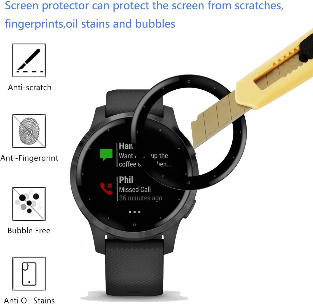 [4 Pack] Screen Protector for Garmin Vivoactive 4s Smartwatch, HD Clear, Anti Scratch, Anti Fingerprint