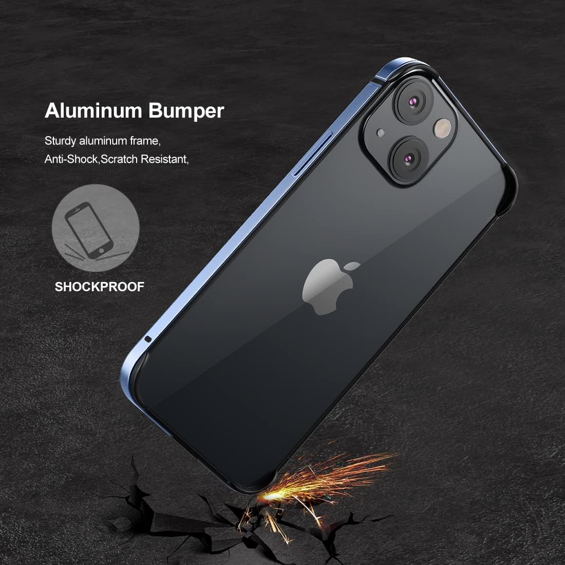 Slim Metal Bumper Case for iPhone 14/13/13 Pro, Metal Bumper Cover with Soft TPU Inner [No Signal Interference][Support
